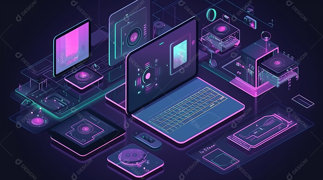 Desenvolvedores, programando software de aplicativo móvel. Crie e otimize o site ou aplicativo da interface Layout no laptop, tablet, telefone. design de interface do usuário. fundo de banner abstrato de conceito de codificação IA generativa.