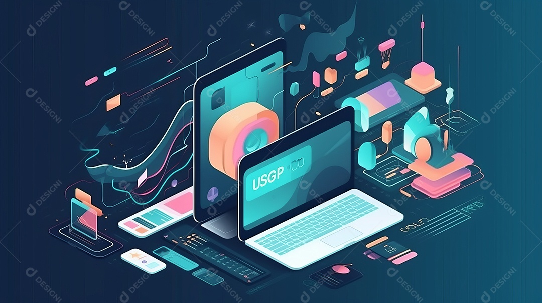 Desenvolvedores, programando software de aplicativo móvel. Crie e otimize o site ou aplicativo da interface Layout no laptop, tablet, telefone. design de interface do usuário. fundo de banner abstrato de conceito de codificação IA generativa.