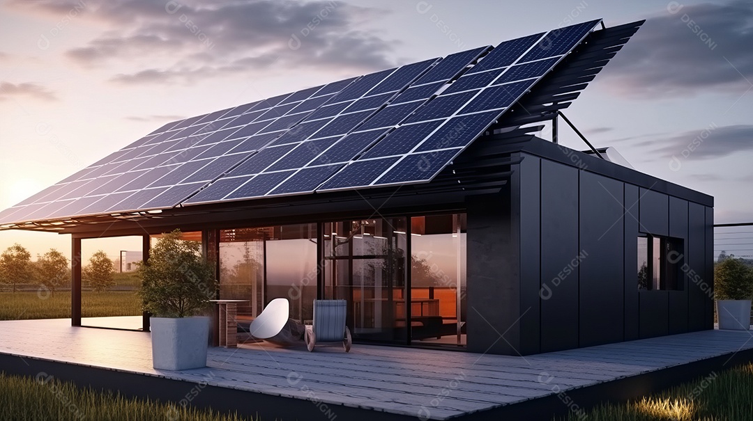 Armazenamento de energia de bateria virtual doméstica com painéis solares fotovoltaicos domésticos, energia eólica e backup de eletricidade recarregável de íons de lítio. Carregamento de carros elétricos em sistema off-grid de ilha de energia intelige