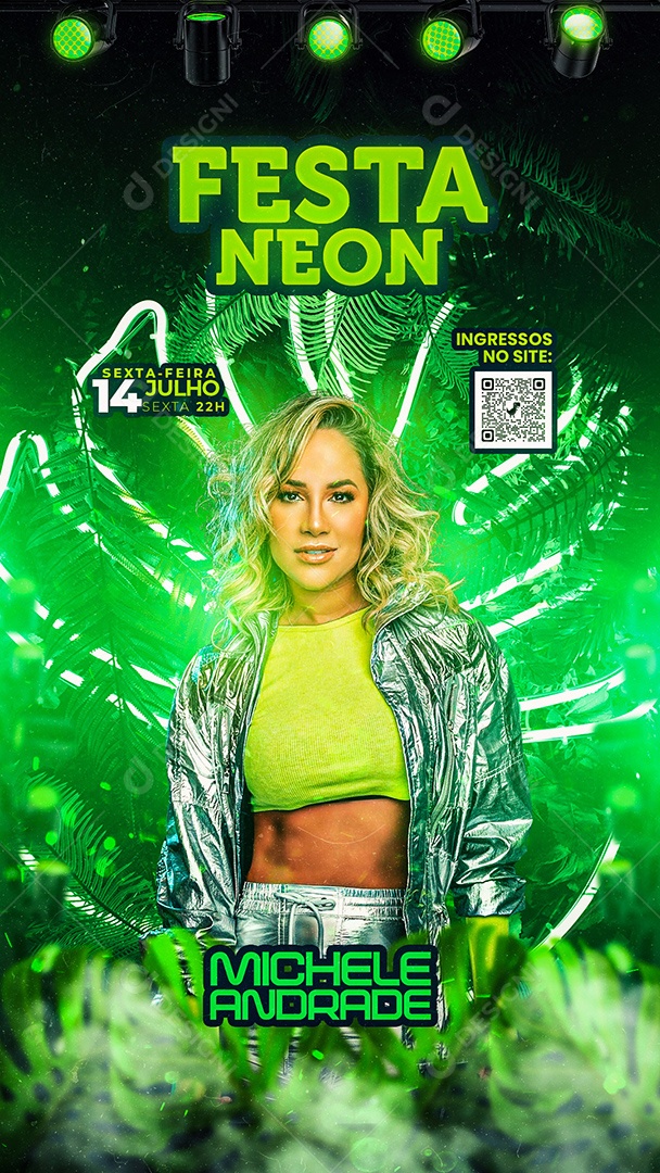 Story Festa Neon Flyer Michele Andrade Social Media PSD Editável