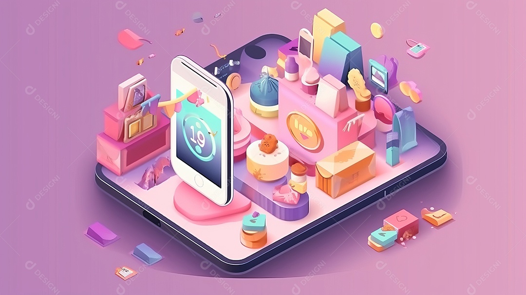 Compras online via smartphone Isometric Generative AI.