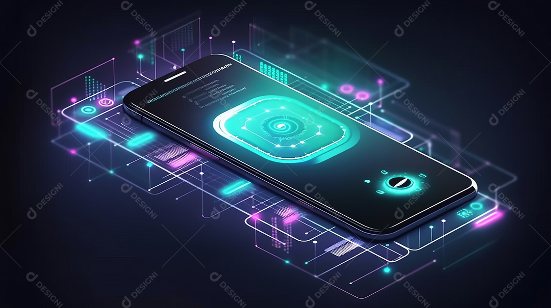 Smartphone em perspectiva e aplicativo de internet banking Transação de segurança de pagamento on-line via cartão de crédito Proteção digital, proteção de pagamento de transferência. Aplicativo de smartphone moderno IA generativa.