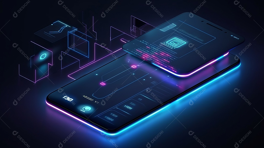 Smartphone em perspectiva e aplicativo de internet banking Transação de segurança de pagamento on-line via cartão de crédito Proteção digital, proteção de pagamento de transferência. Aplicativo de smartphone moderno IA generativa.