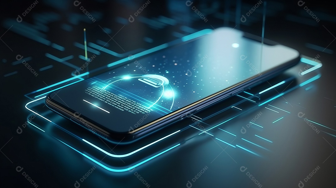 Smartphone em perspectiva e aplicativo de internet banking Transação de segurança de pagamento on-line via cartão de crédito Proteção digital, proteção de pagamento de transferência. Aplicativo de smartphone moderno IA generativa.