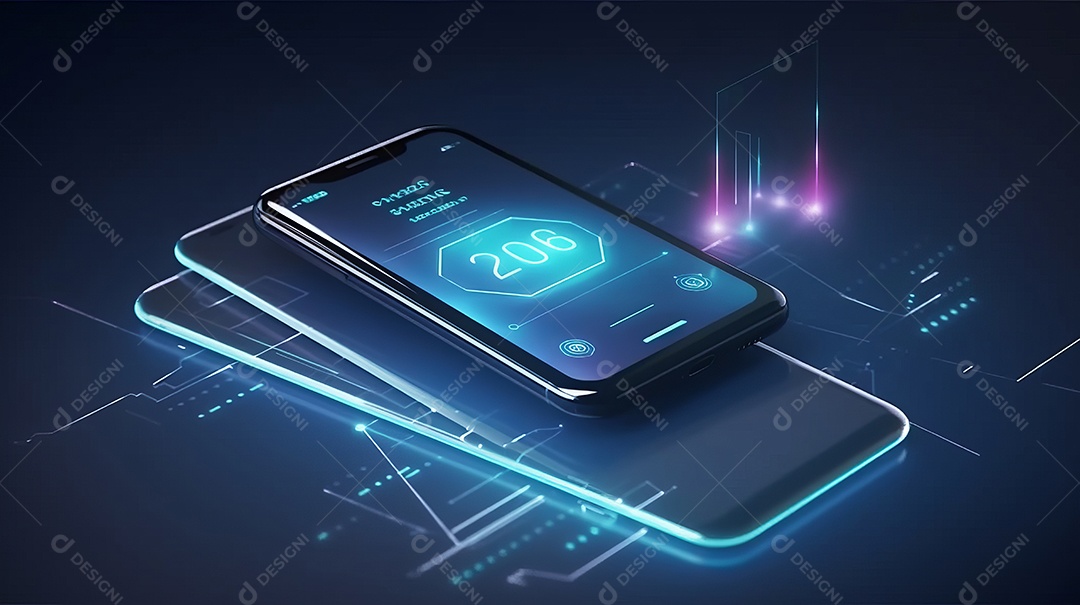 Smartphone em perspectiva e aplicativo de internet banking Transação de segurança de pagamento on-line via cartão de crédito Proteção digital, proteção de pagamento de transferência. Aplicativo de smartphone moderno IA generativa.