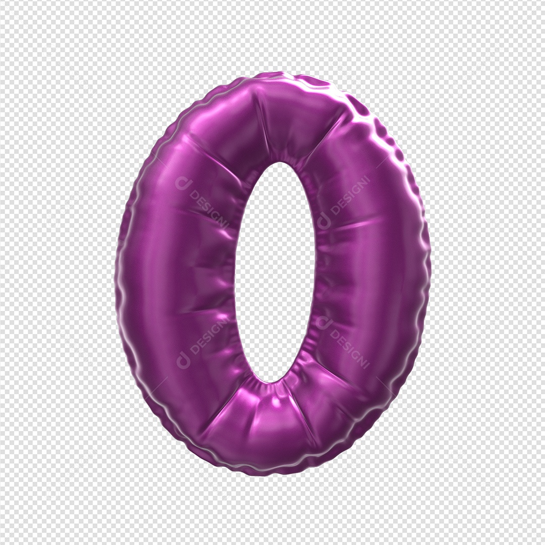 Numero 0 Balão Roxo Elemento 3D Para Composição PSD