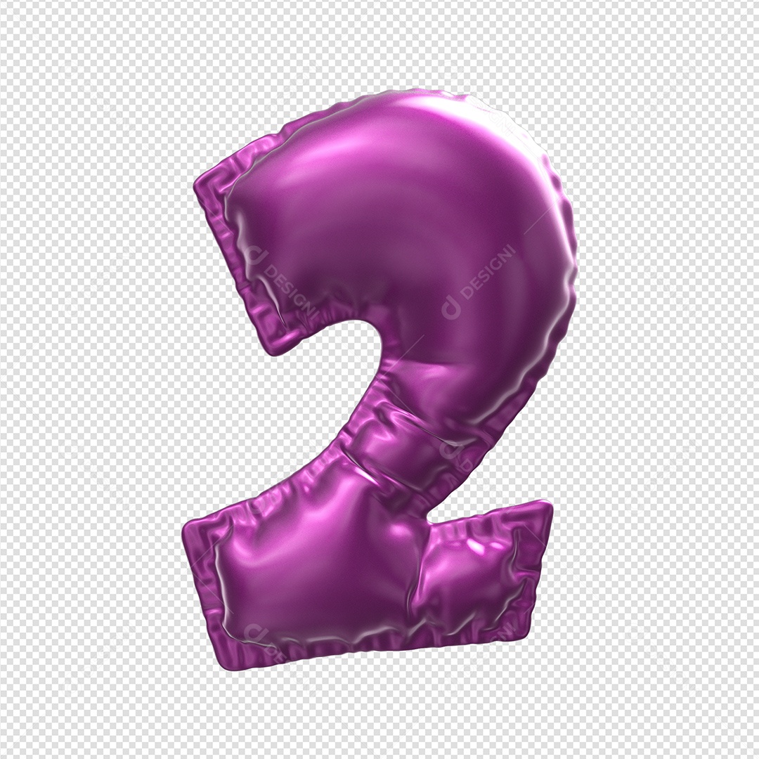 Numero 2 Balão Roxo Elemento 3D Para Composição PSD