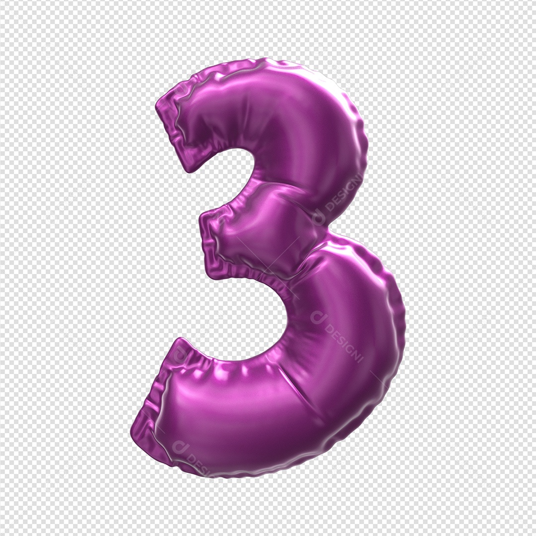 Numero 3 Balão Roxo Elemento 3D Para Composição PSD