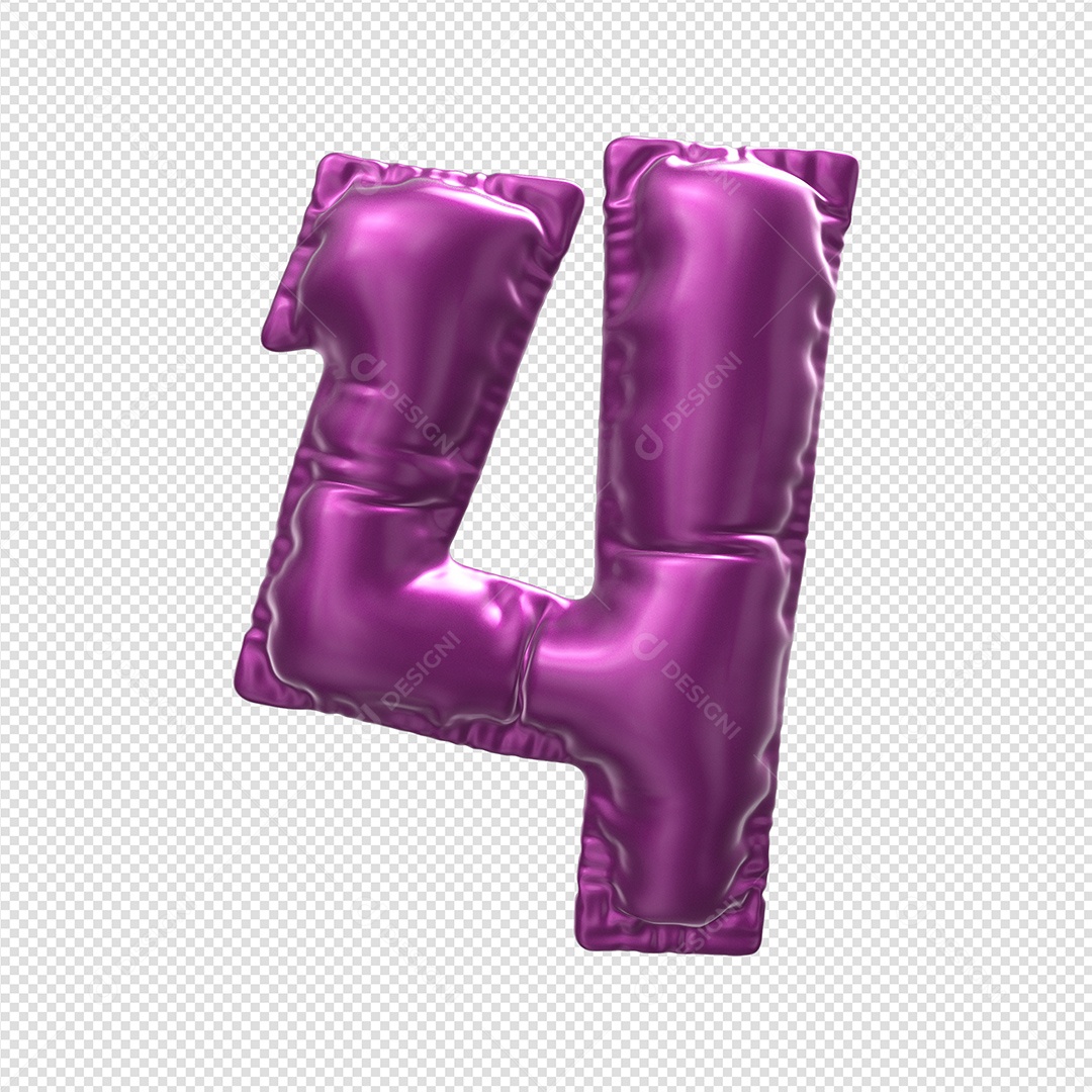 Numero 4 Balão Roxo Elemento 3D Para Composição PSD