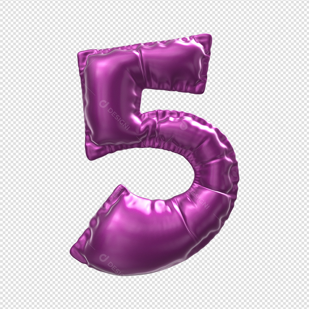 Numero 5 Balão Roxo Elemento 3D Para Composição PSD