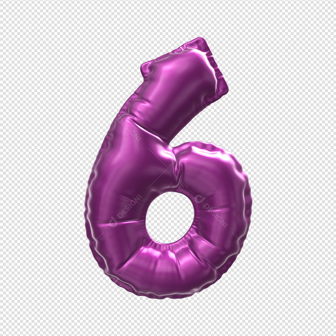 Numero 6 Balão Roxo Elemento 3D Para Composição PSD