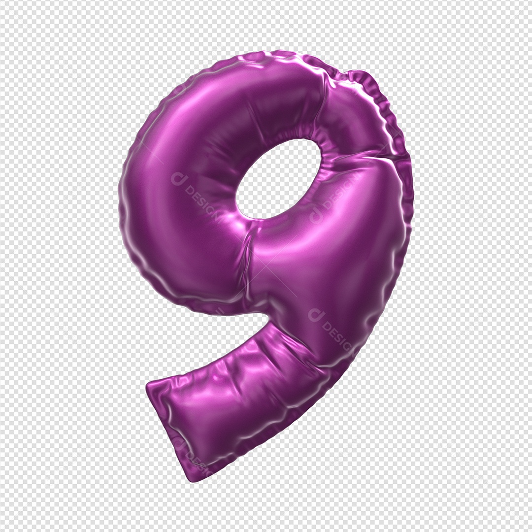 Numero 9 Balão Roxo Elemento 3D Para Composição PSD