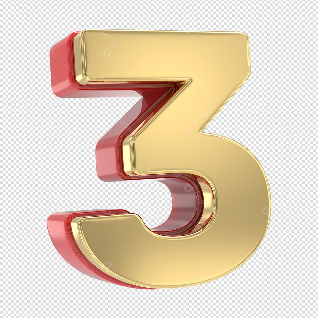 Numero 3 Dourado Elemento 3D Para Composição PSD