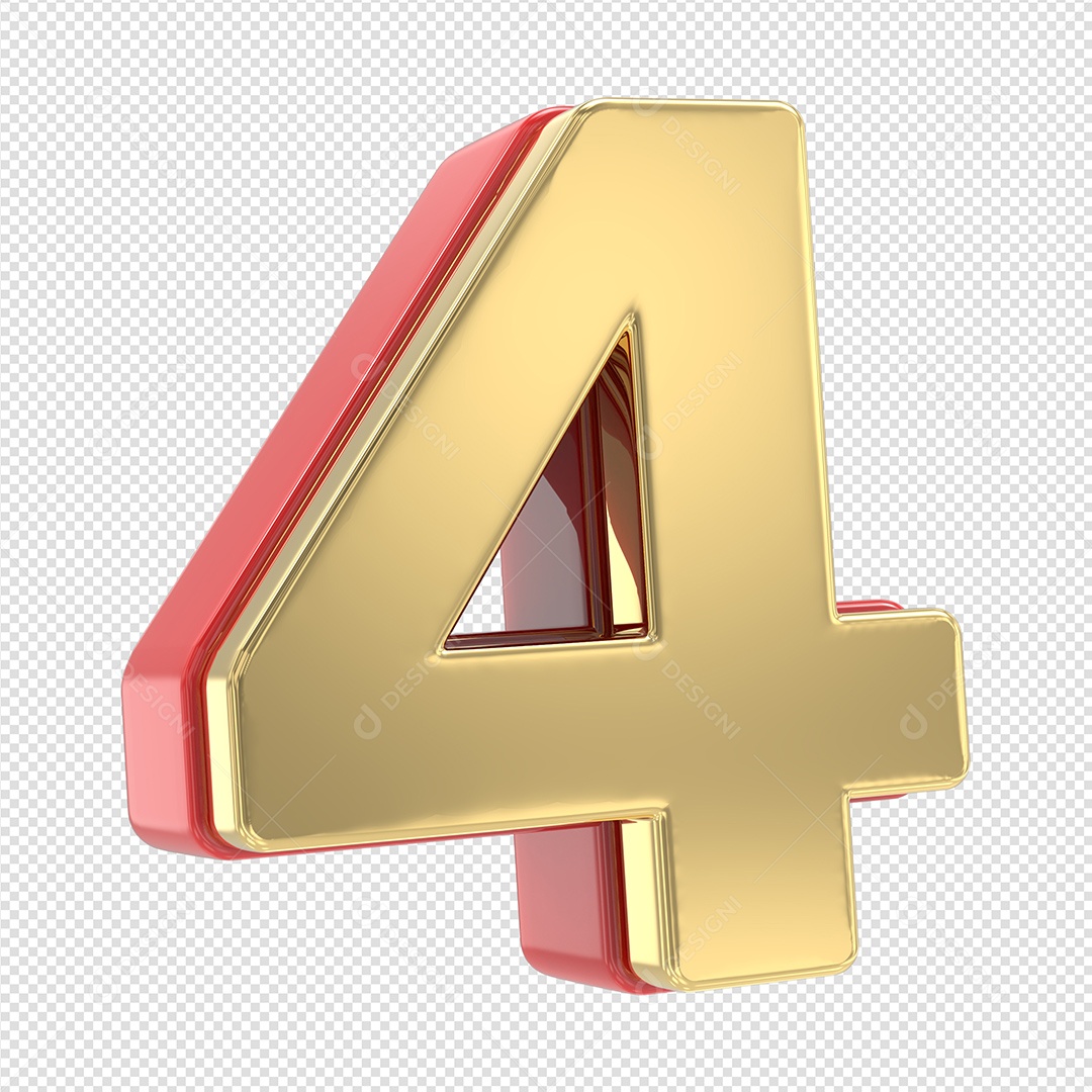 Numero 4 Dourado Elemento 3D Para Composição PSD