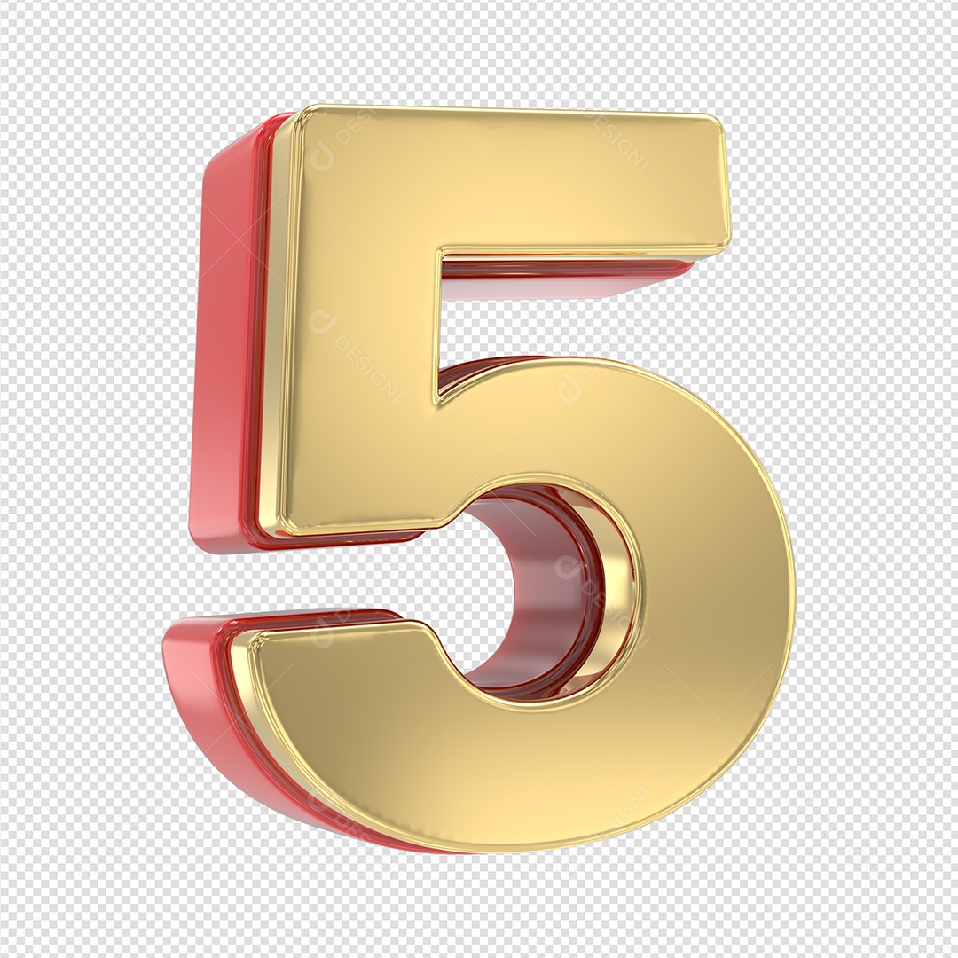 Numero 5 Dourado Elemento 3D Para Composição PSD