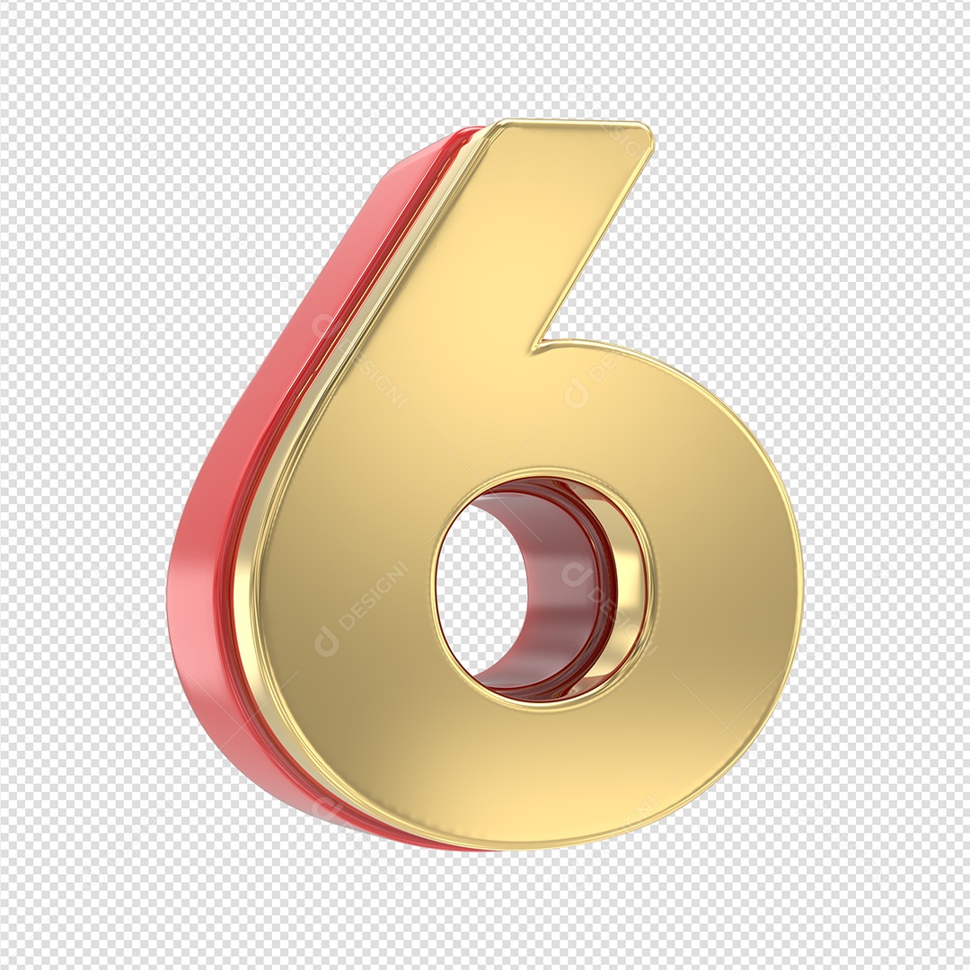 Numero 6 Dourado Elemento 3D Para Composição PSD