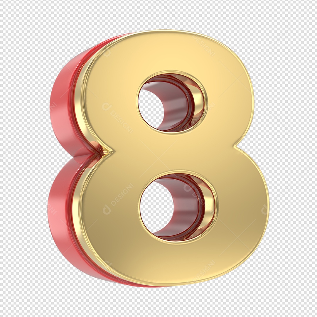 Numero 8 Dourado Elemento 3D Para Composição PSD