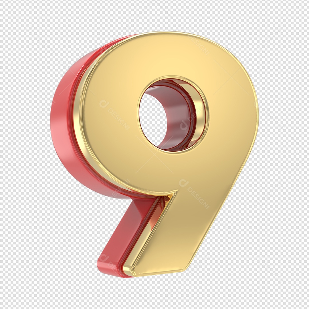 Numero 9 Dourado Elemento 3D Para Composição PSD