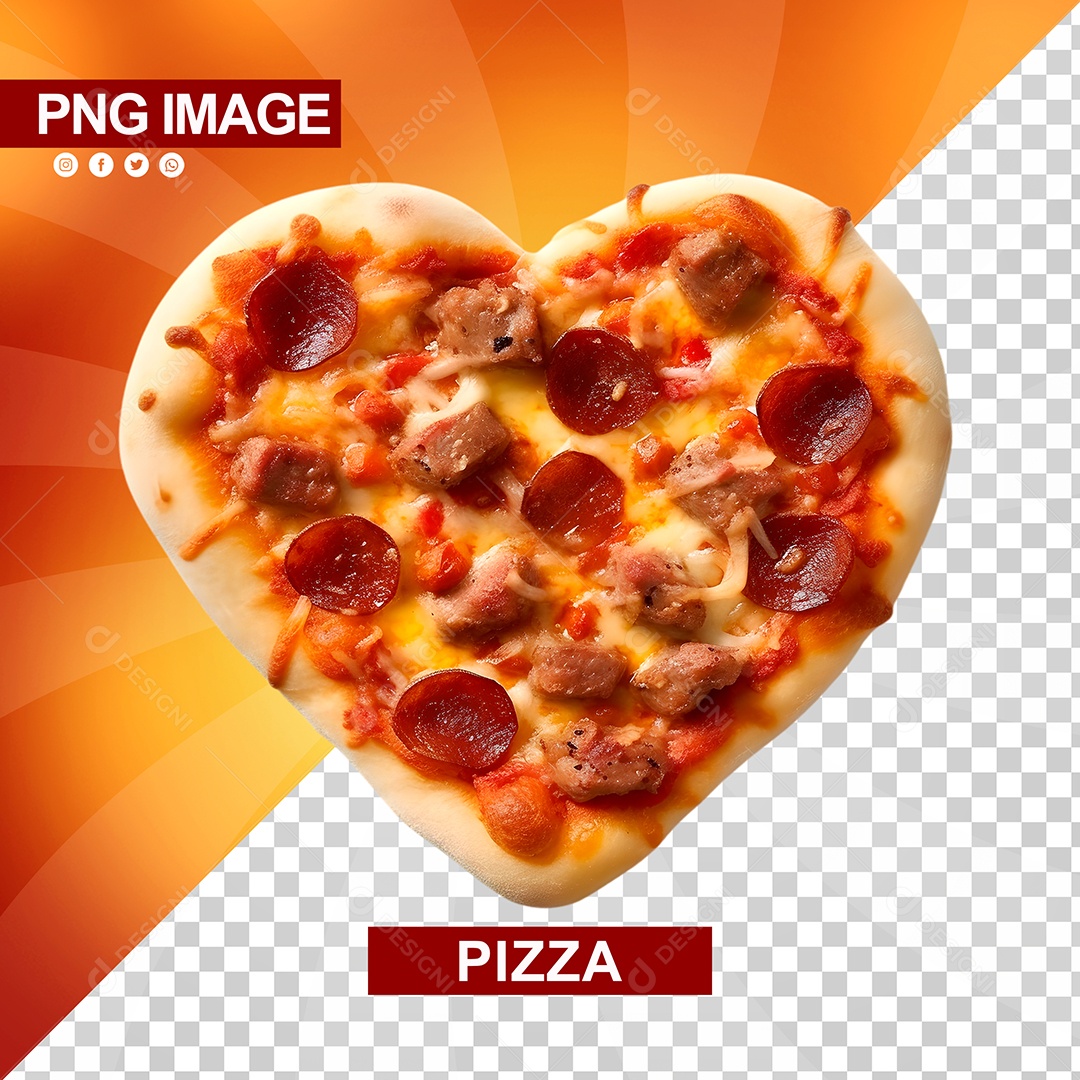 Pizza Deliciosa Formato De Coração Calabresa PSD
