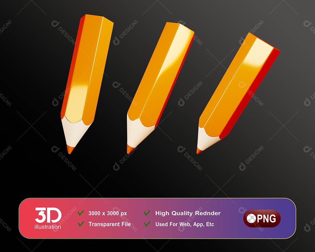 Lápis Elemento 3D Para Composição PSD