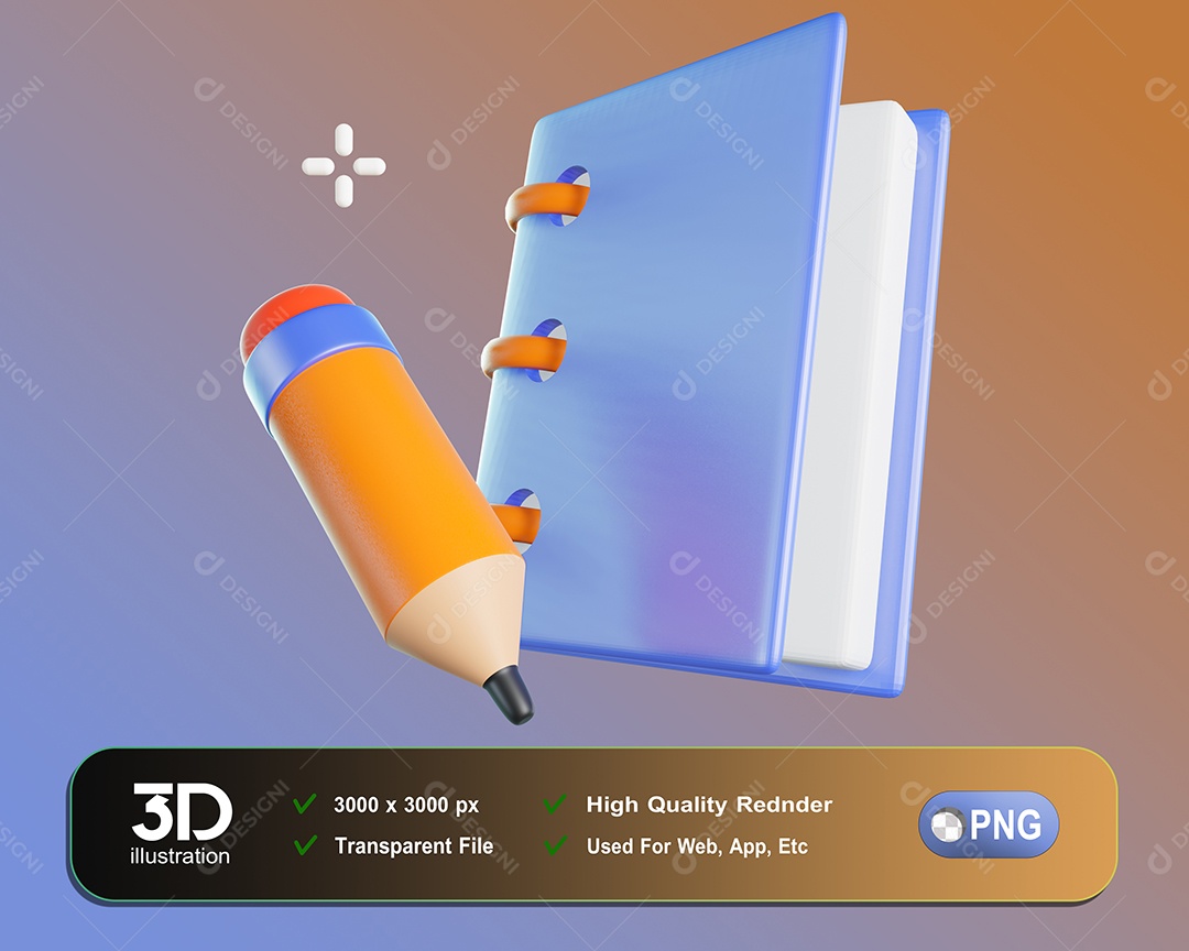 Caderno Lápis Elemento 3D Para Composição PSD