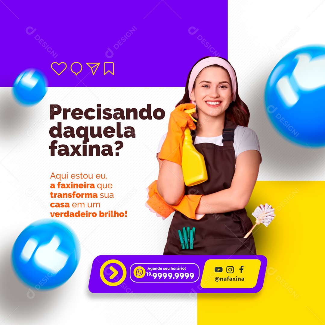 Precisando Daquela Faxina Faxineira Social Media PSD Editável