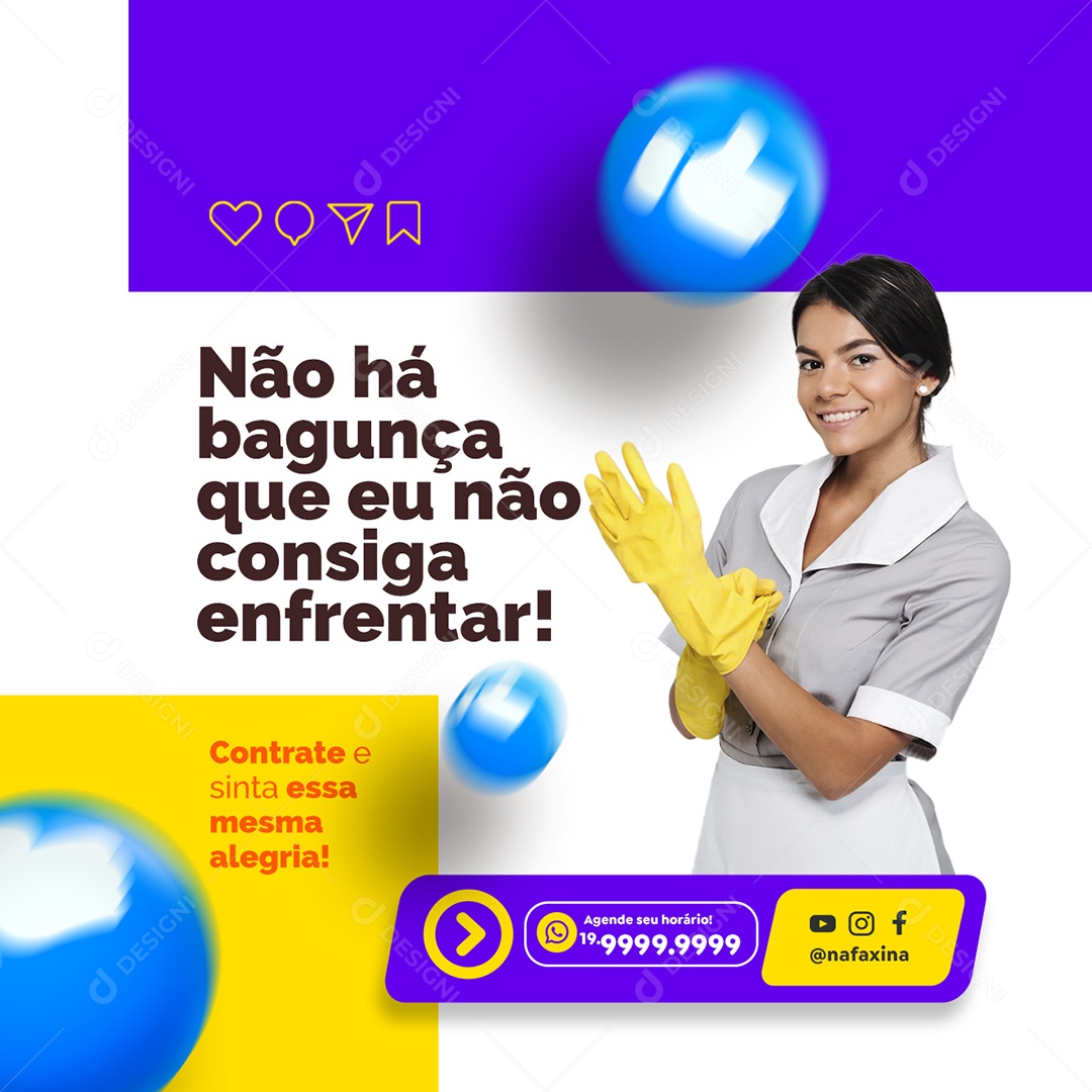 Não Há Bagunça Que Eu Não Consiga Enfrentar Faxineira Social Media PSD Editável