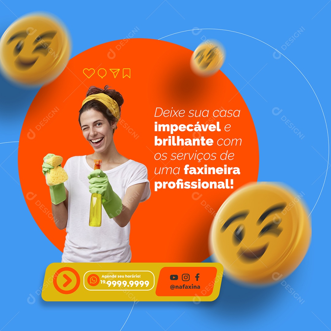 Deixe Sua Casa Impecável e Brilhante Faxineira Social Media PSD Editável