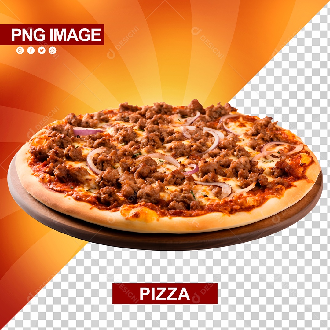 Pizza Deliciosa Redonda Carne Tabua De Madeira PSD