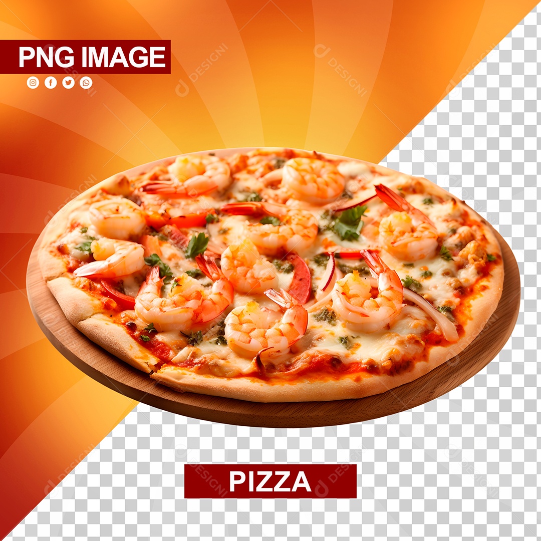Deliciosa Pizza Redonda Camarão Tabua De Madeira PSD