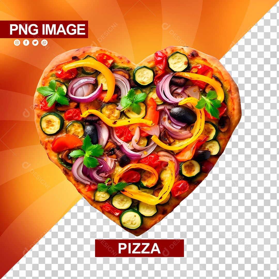 Deliciosa Pizza Formato De Coração Legumes PSD