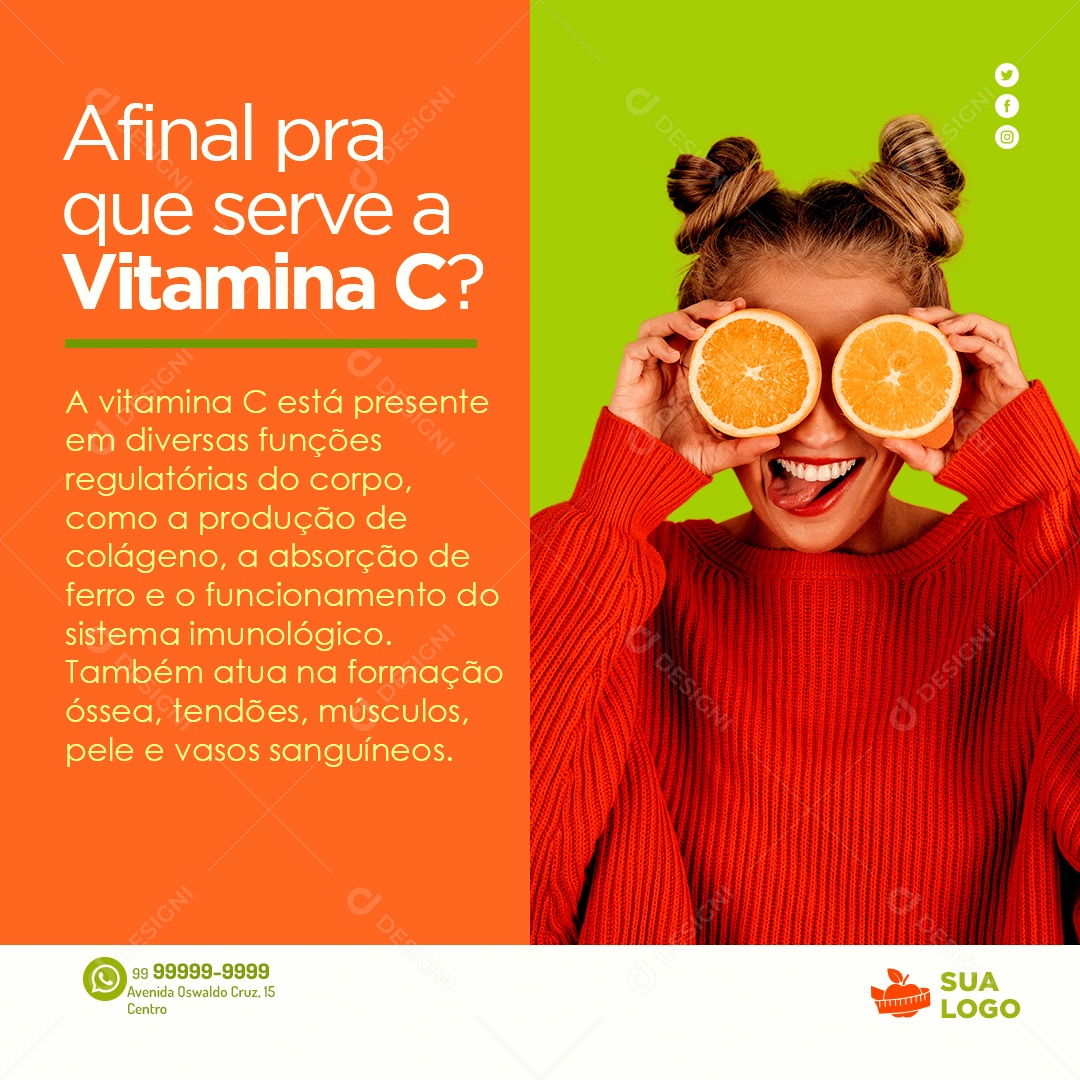 Afinal pra que Serve Vitamina C Social Media PSD Editável