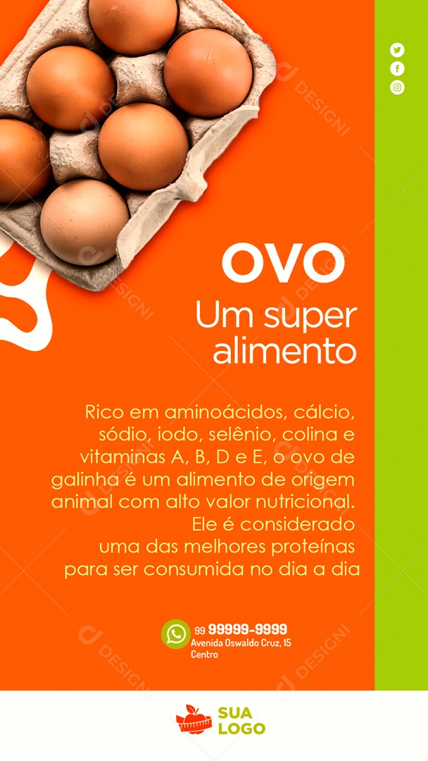 Story Ovo Super Alimento Uma das Melhores Proteínas  Para o Consumo do Dia a Dia Social Media PSD Editável
