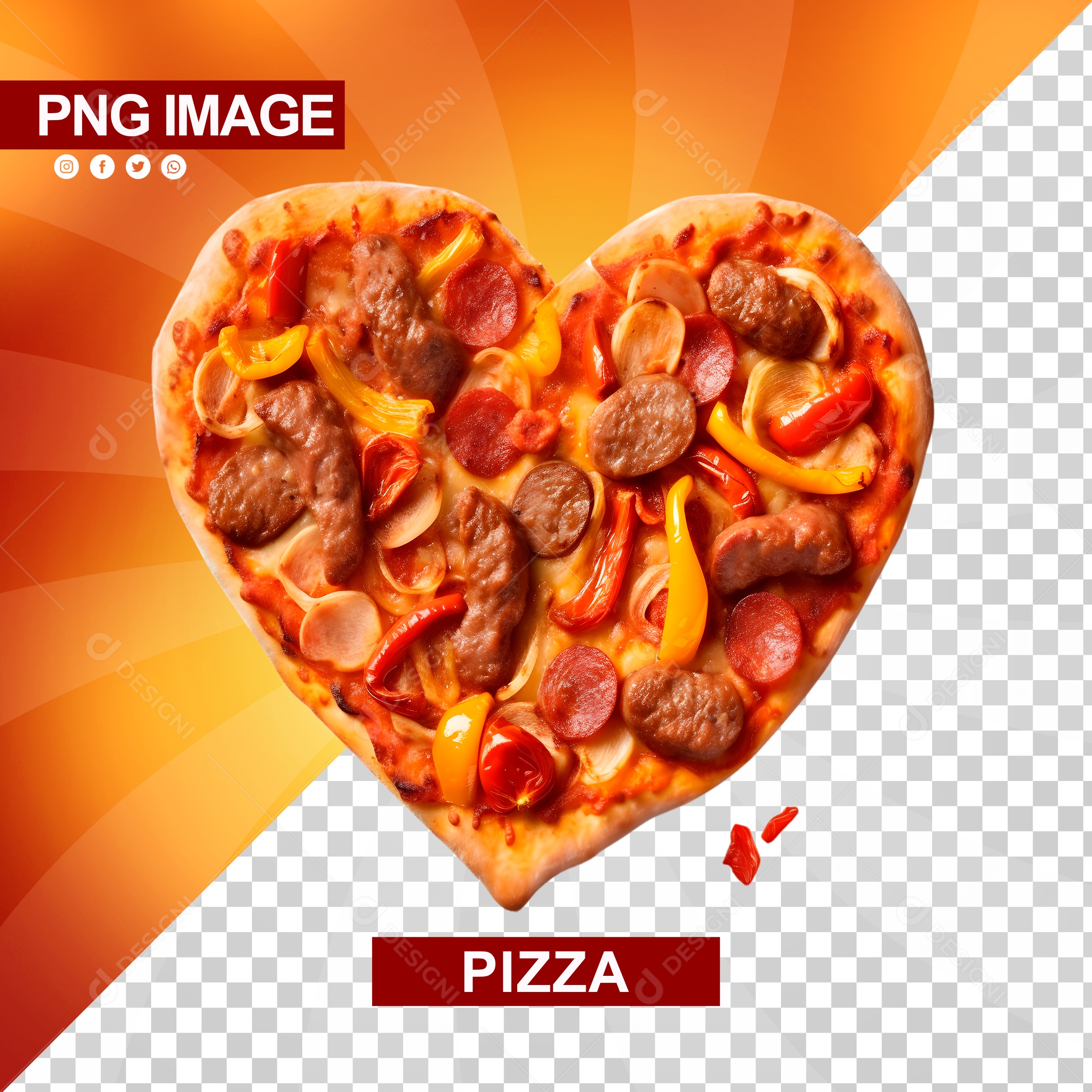 Deliciosa Pizza Formato De Coração PSD