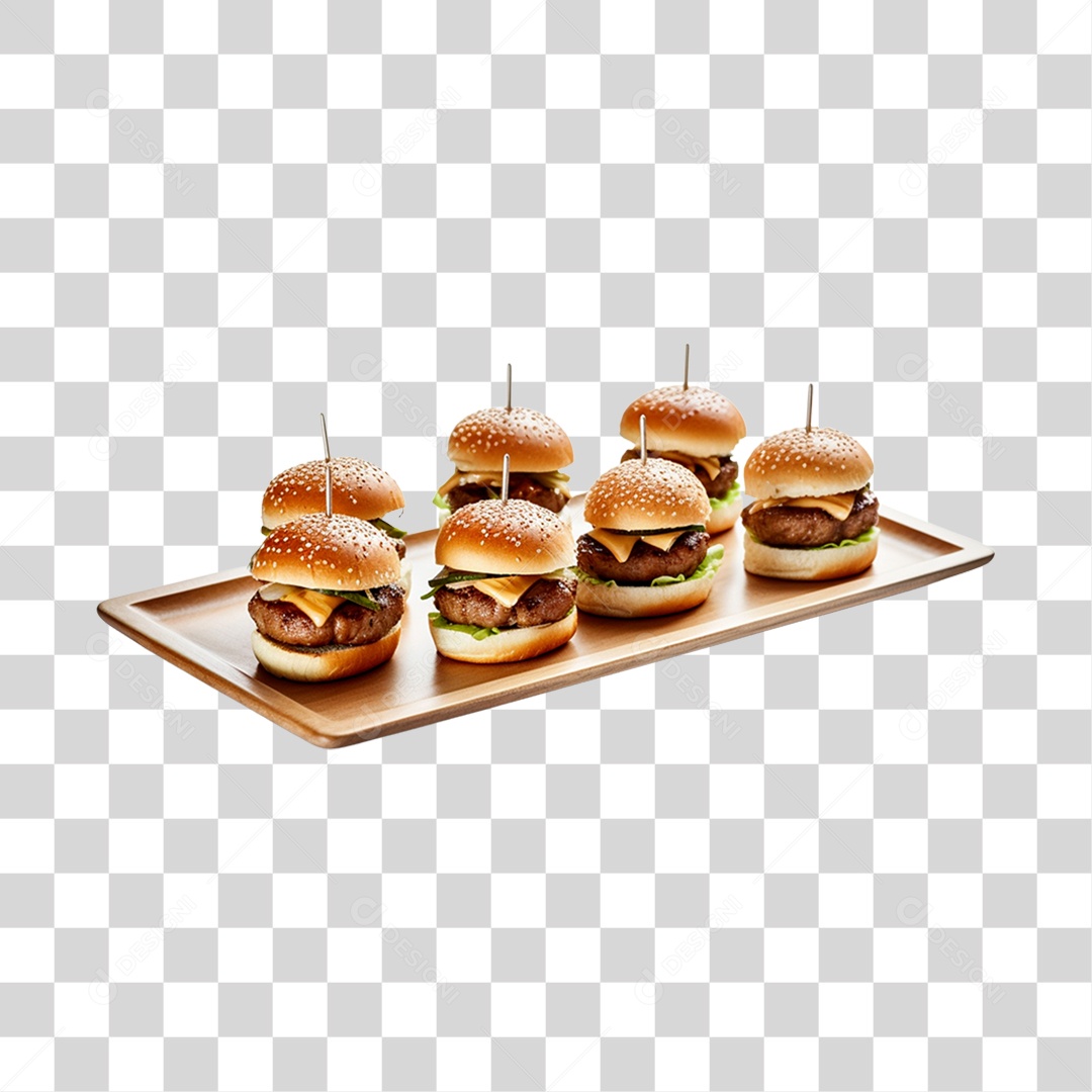 Hamburguer sobre tábua de madeira PNG Transparente