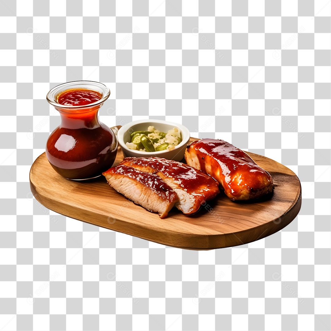 Carne assada sobre uma tabua de Madeira PNG Transparente