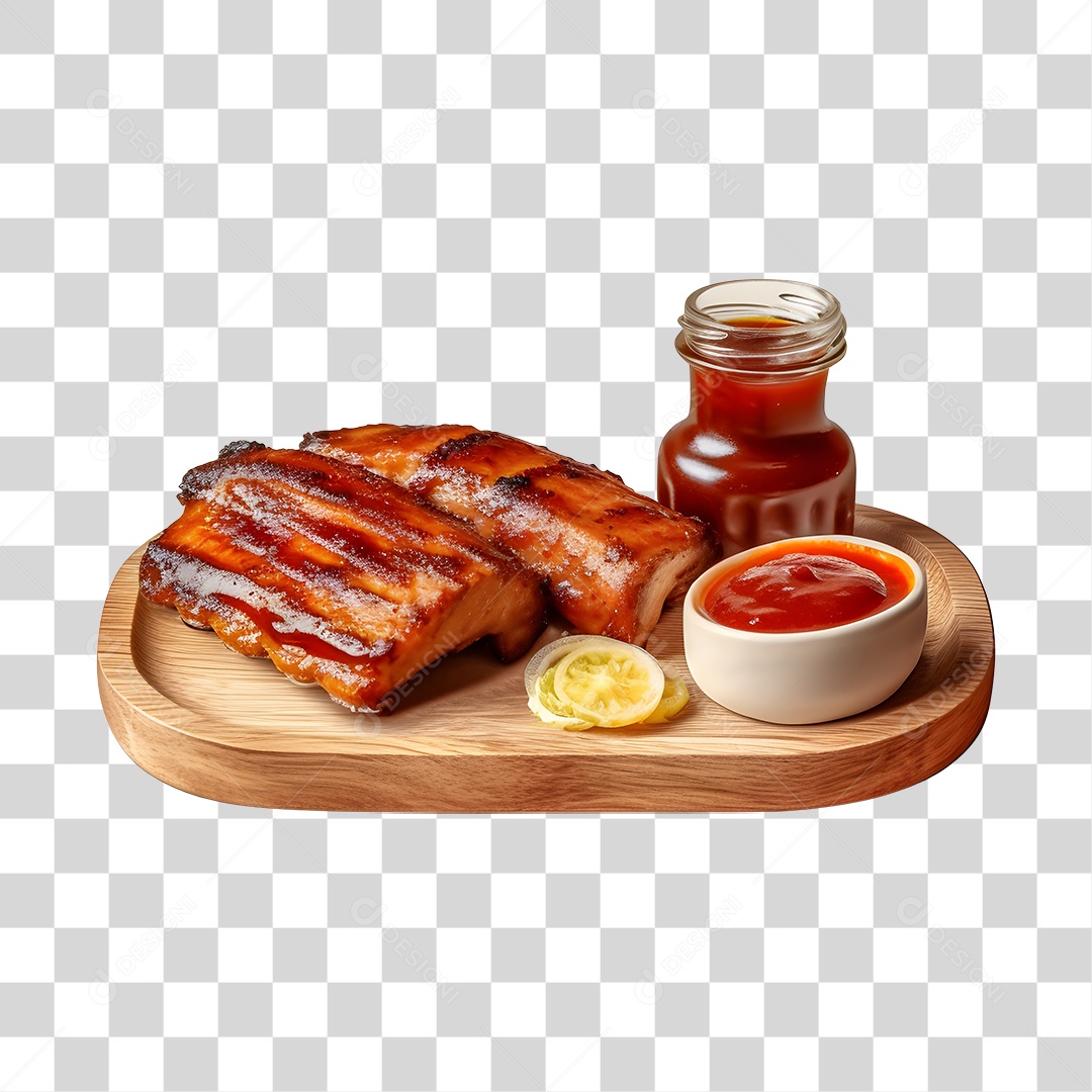 Carne grelhada sobre uma tabua de madeira PNG Transparente