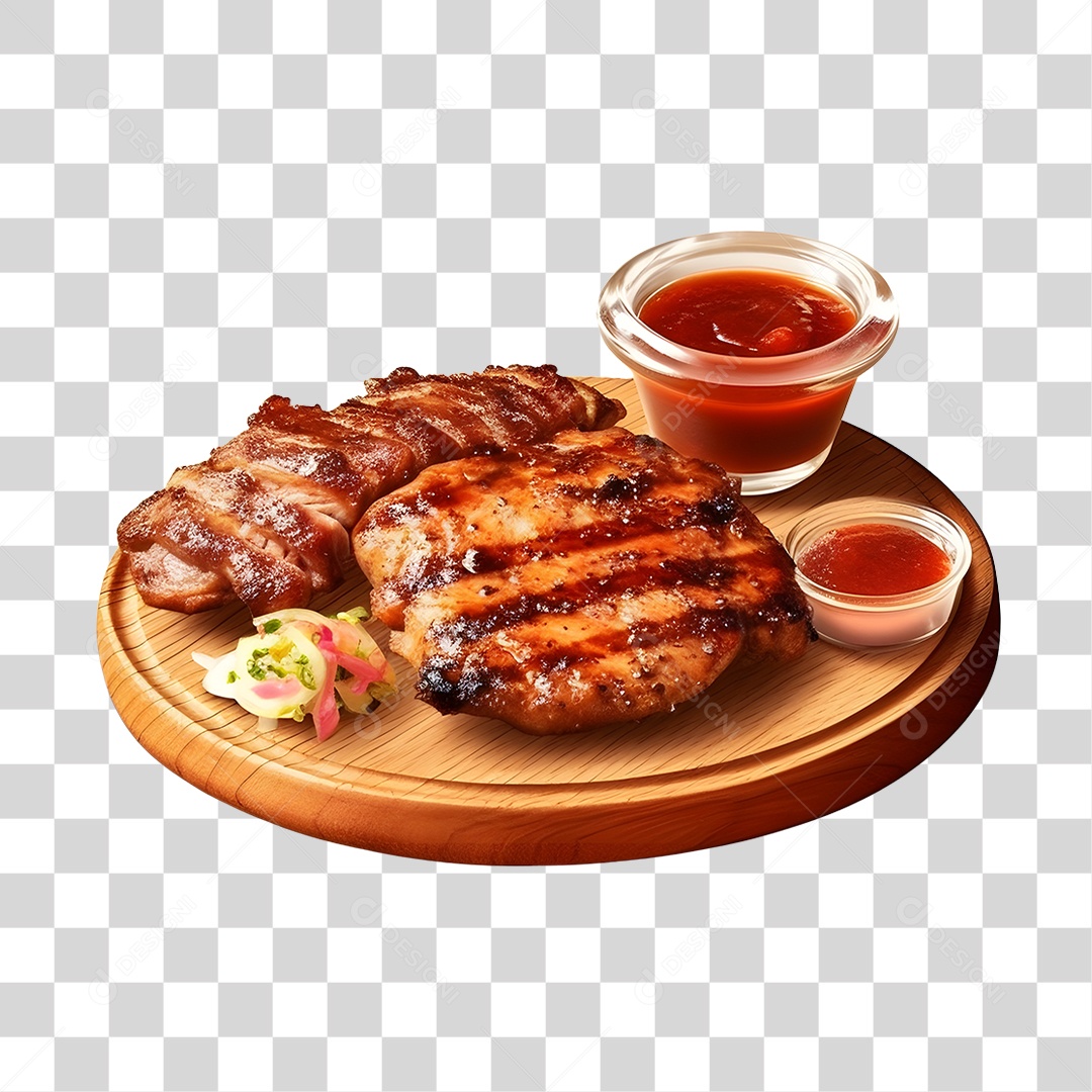 Carne grelhada sobre tábua de madeira