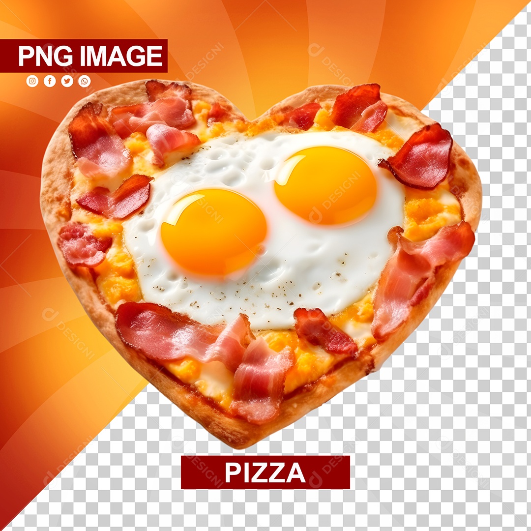 Pizza Saborosa Sabor Ovo E Bacon Formato De Coração PSD