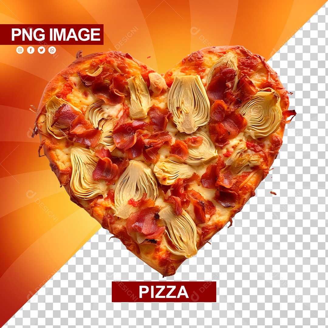 Pizza Deliciosa Calabresa E Cebola Formato de Coração PSD