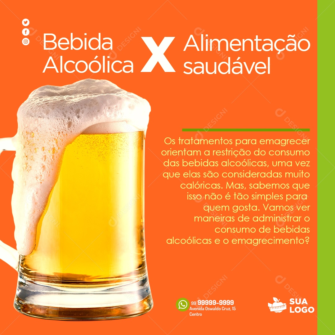 Bebida Alcoólica X Alimentação Saudável Social Media PSD Editável