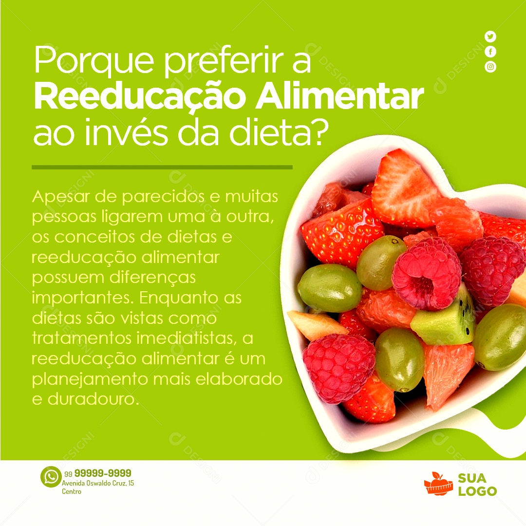 Por que Preferir a Alimentação Saudável ao Invés da Dieta Social Media PSD Editável