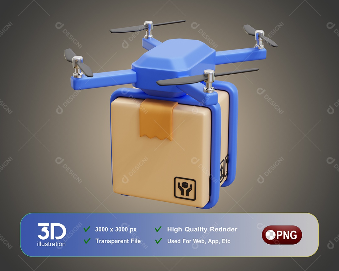 Drone Entregando Encomenda Elemento 3D Para Composição PSD