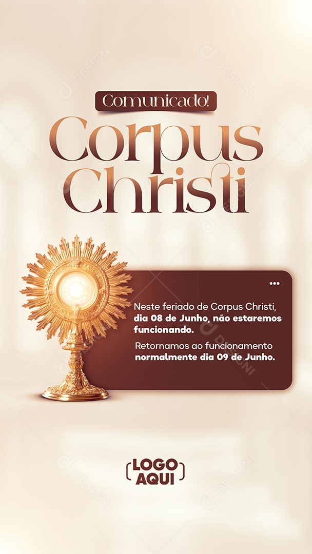 Social Media Story Comunicado Neste Feriado De Corpus Christi Não Estaremos Funcionando PSD Editável