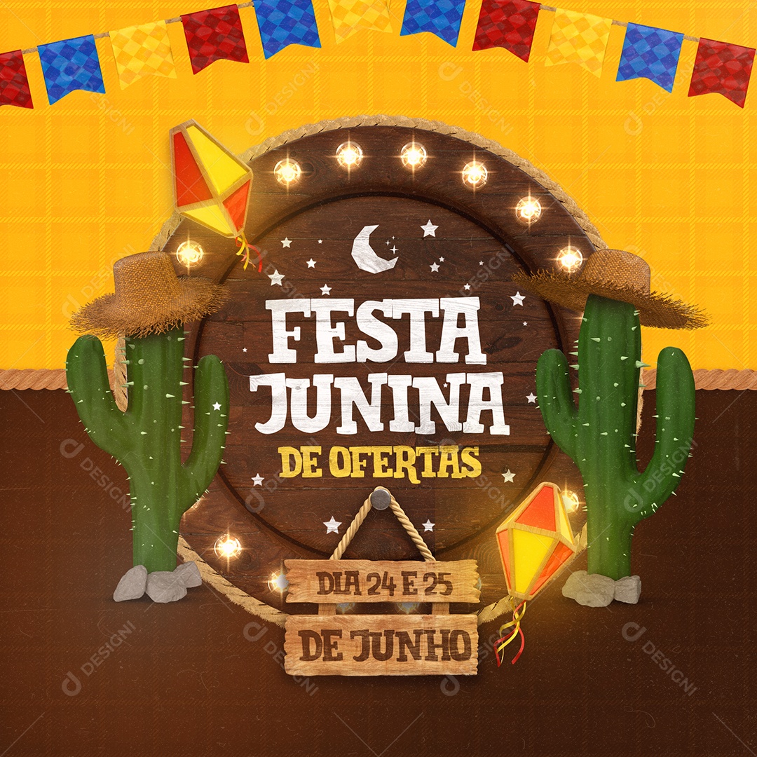 Festa Junina De Ofertas Dia 24 e 25 São João Social Media PSD Editável