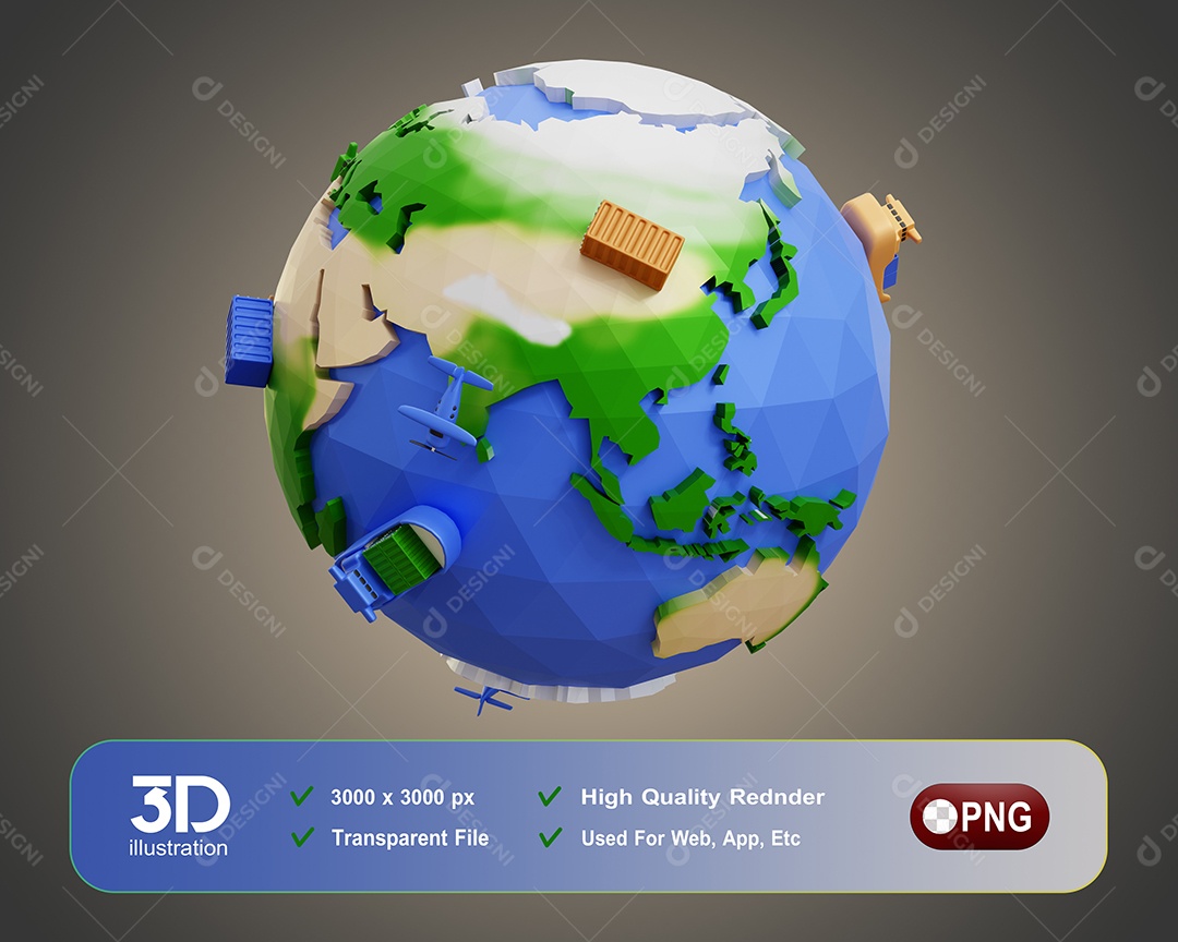 Entregas Pelo Mundo Elemento 3D Para Composição PSD