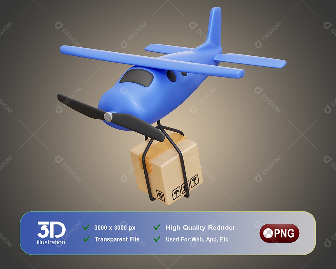 Avião Com Encomenda Elemento 3D Para Composição PSD