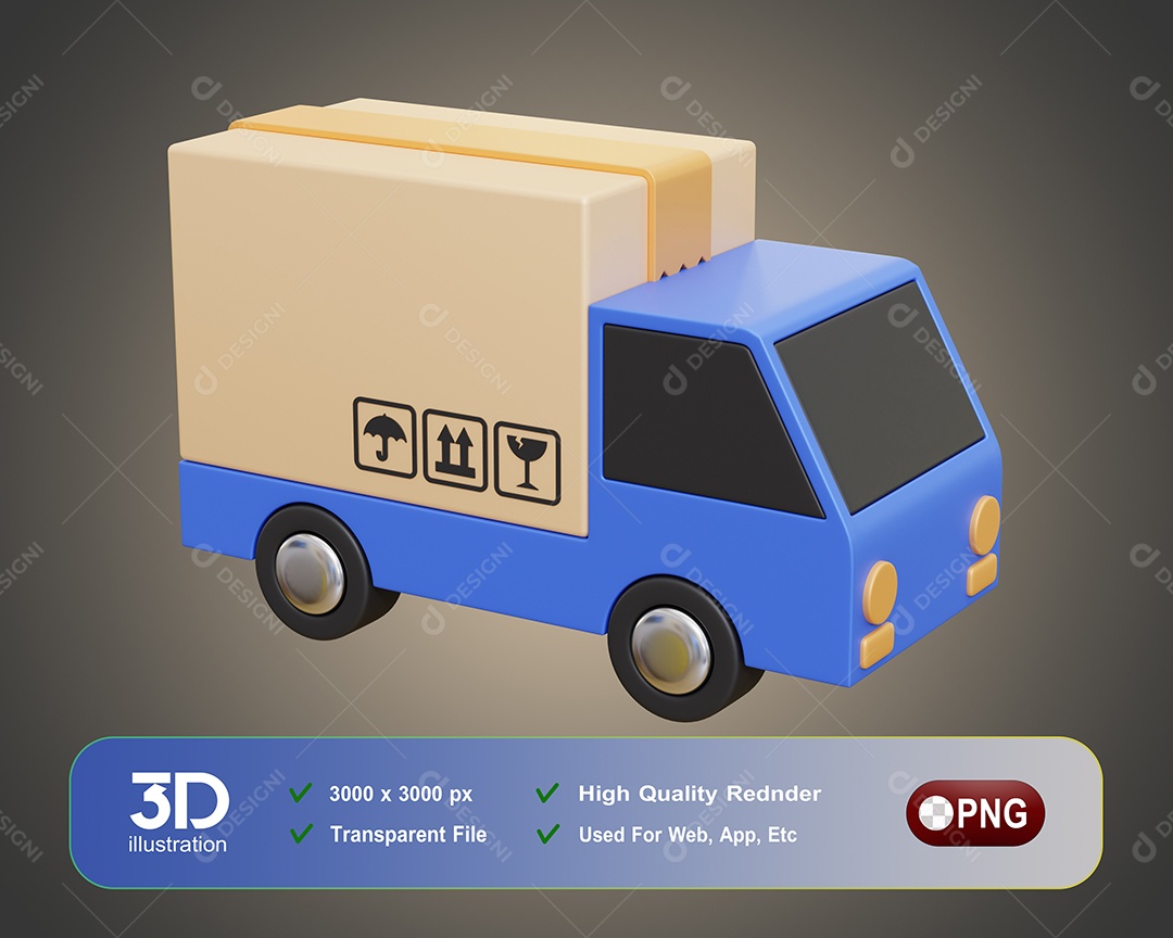 Caminhão De Entregas  Elemento 3D Para Composição PSD