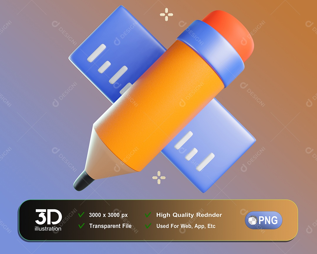 Régua E Lápis Elemento 3D Para Composição PSD