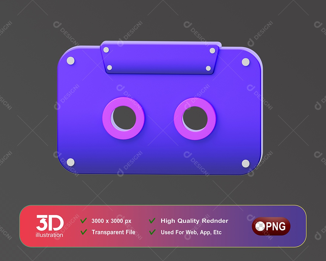 Fita Cassette Elemento 3D Para Composição PSD